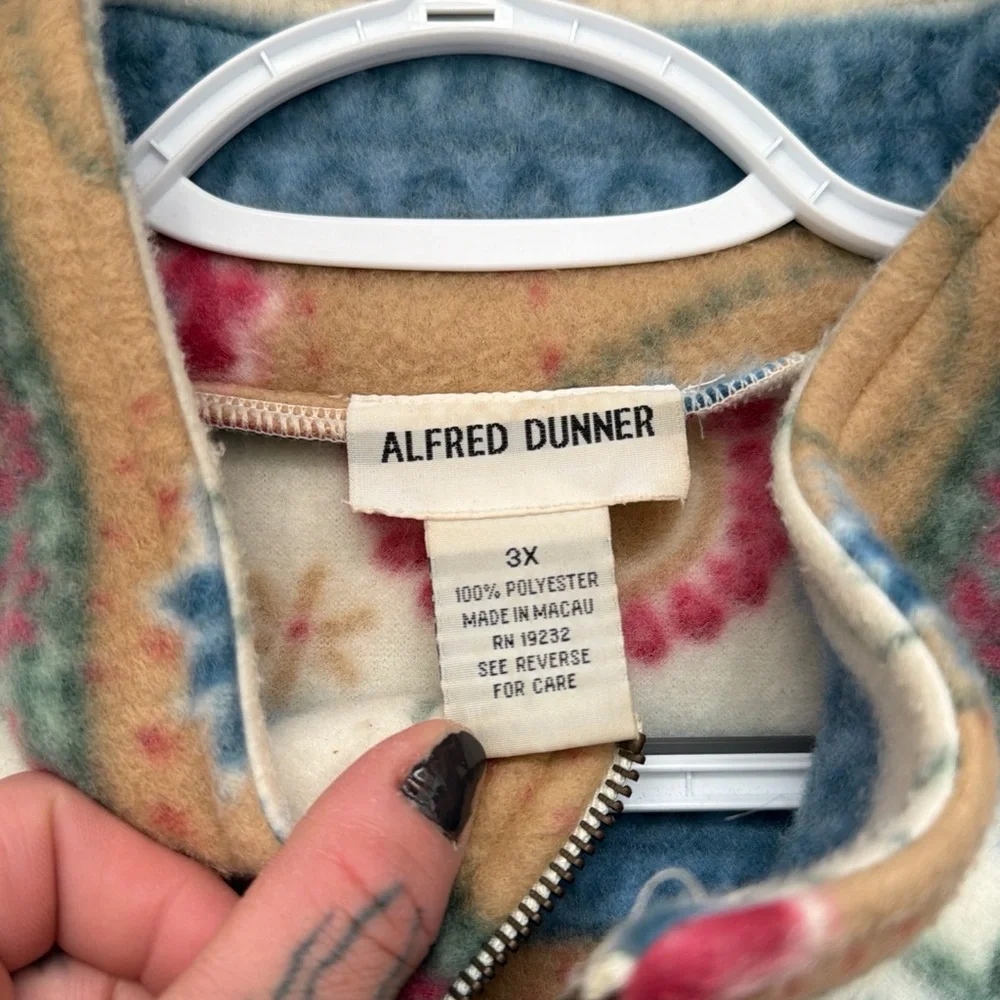 Alfred Dunner Floral Striped Teddy Jacket in Cream, Pink, Blue, Tan - Picture 4 of 4
